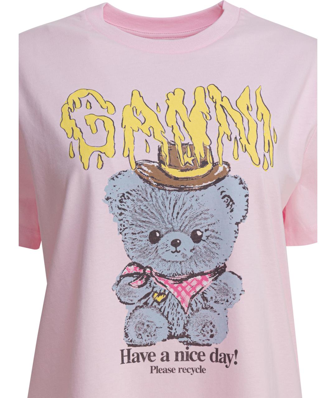 GANNI Розовая хлопковая футболка, фото 3