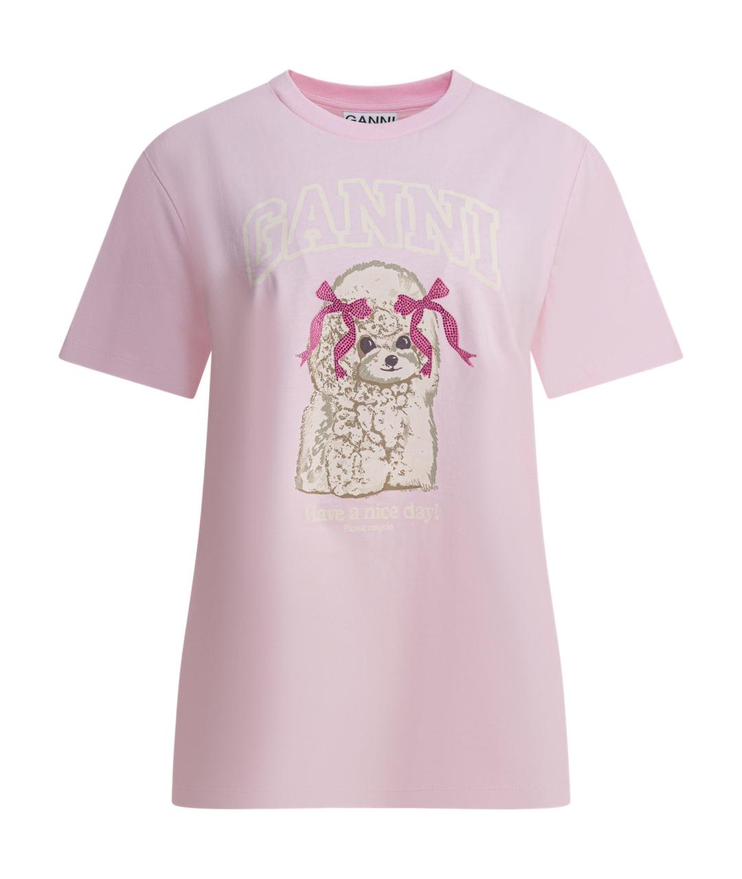 GANNI Розовая хлопковая футболка, фото 1