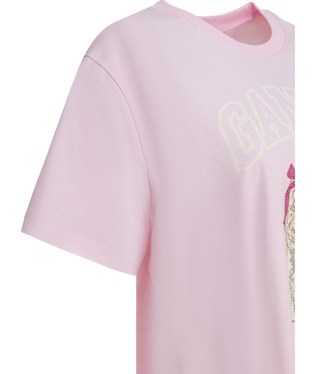 GANNI Розовая хлопковая футболка, фото 4