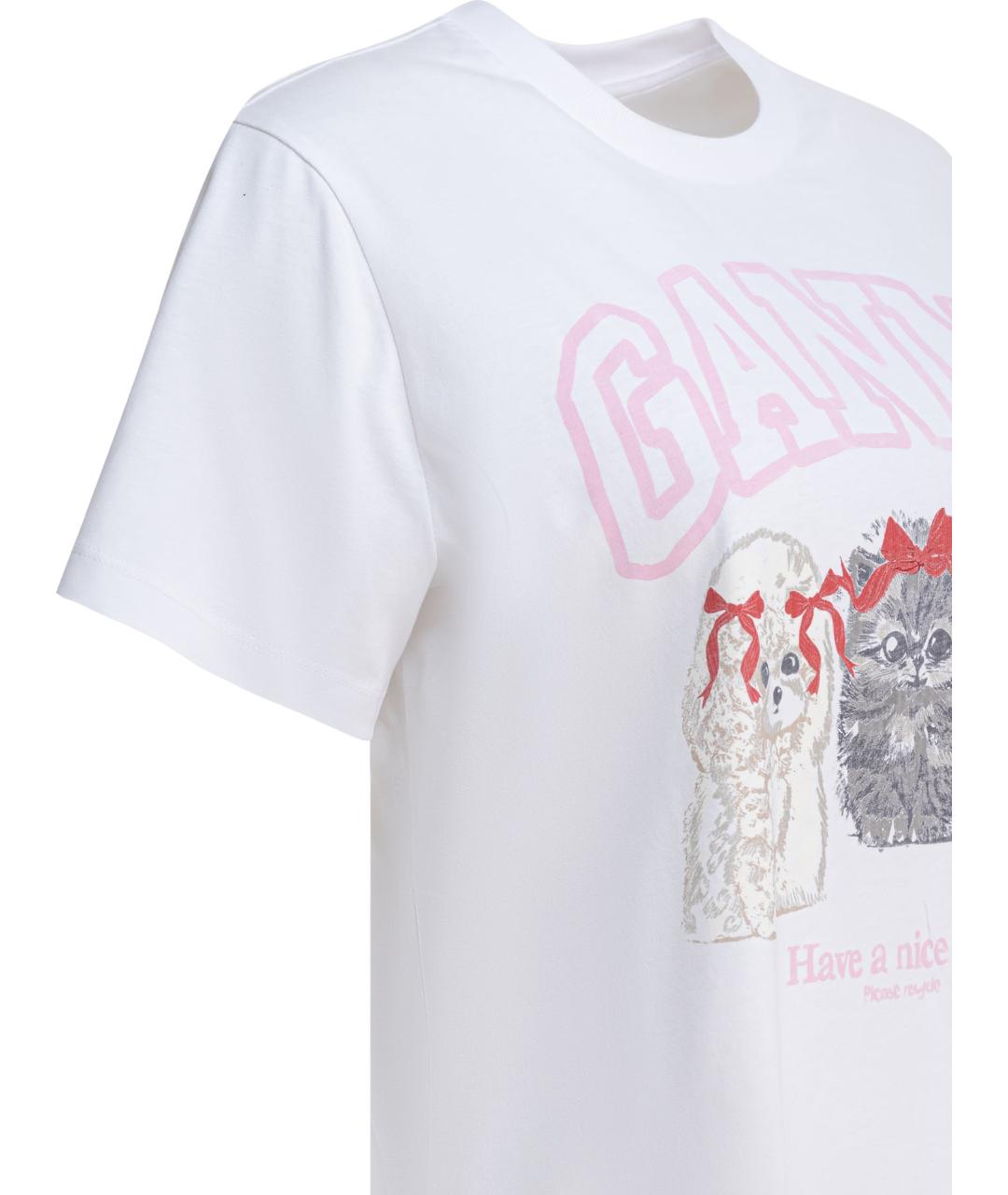GANNI Белая хлопковая футболка, фото 4