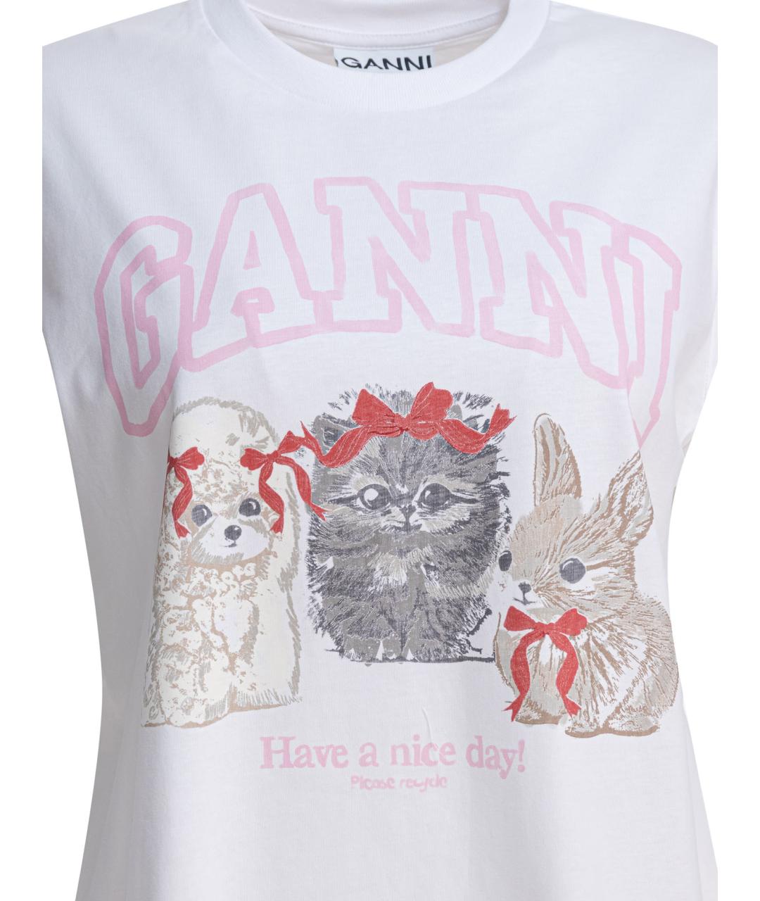 GANNI Белая хлопковая футболка, фото 3