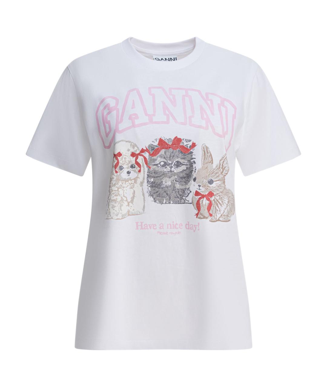 GANNI Белая хлопковая футболка, фото 1