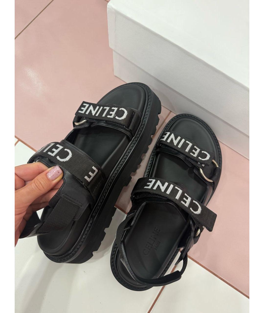 CELINE Черные кожаные сандалии, фото 7