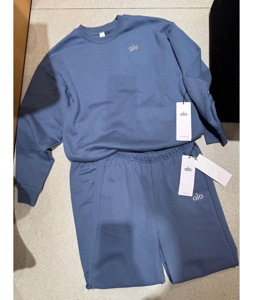 ALO YOGA Голубой хлопковый спортивные костюмы, фото 7