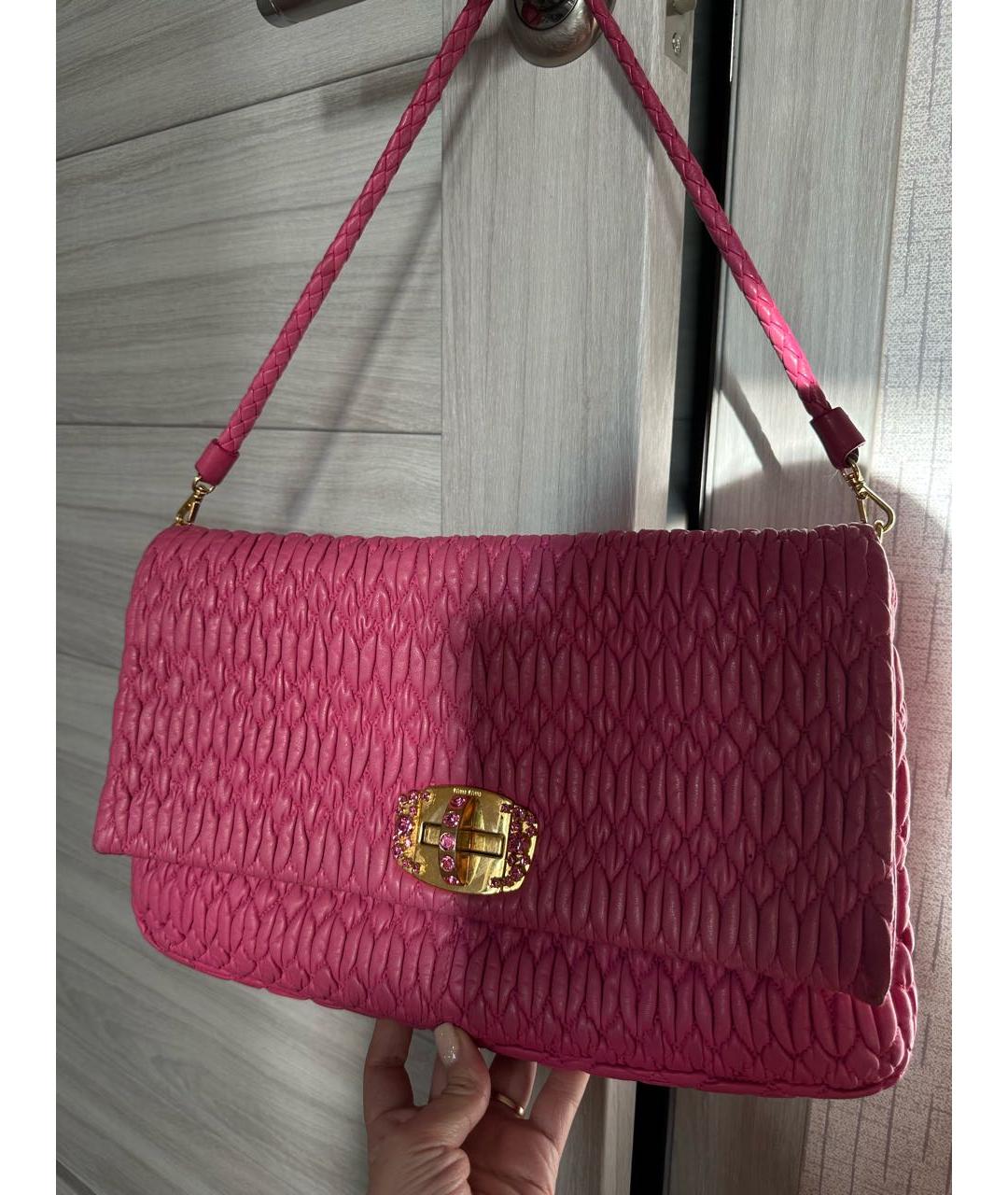 MIU MIU Розовая кожаная сумка с короткими ручками, фото 2