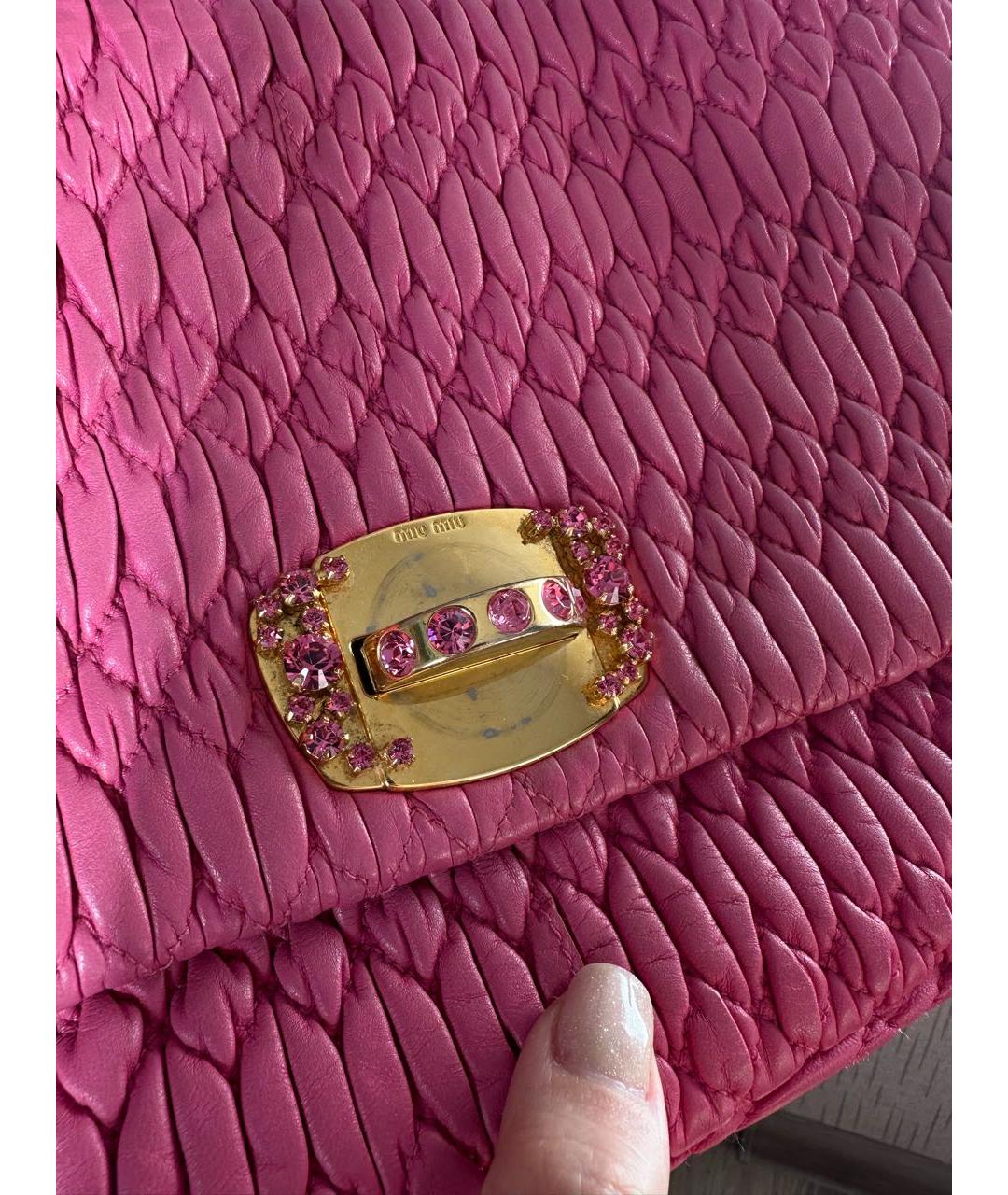 MIU MIU Розовая кожаная сумка с короткими ручками, фото 8