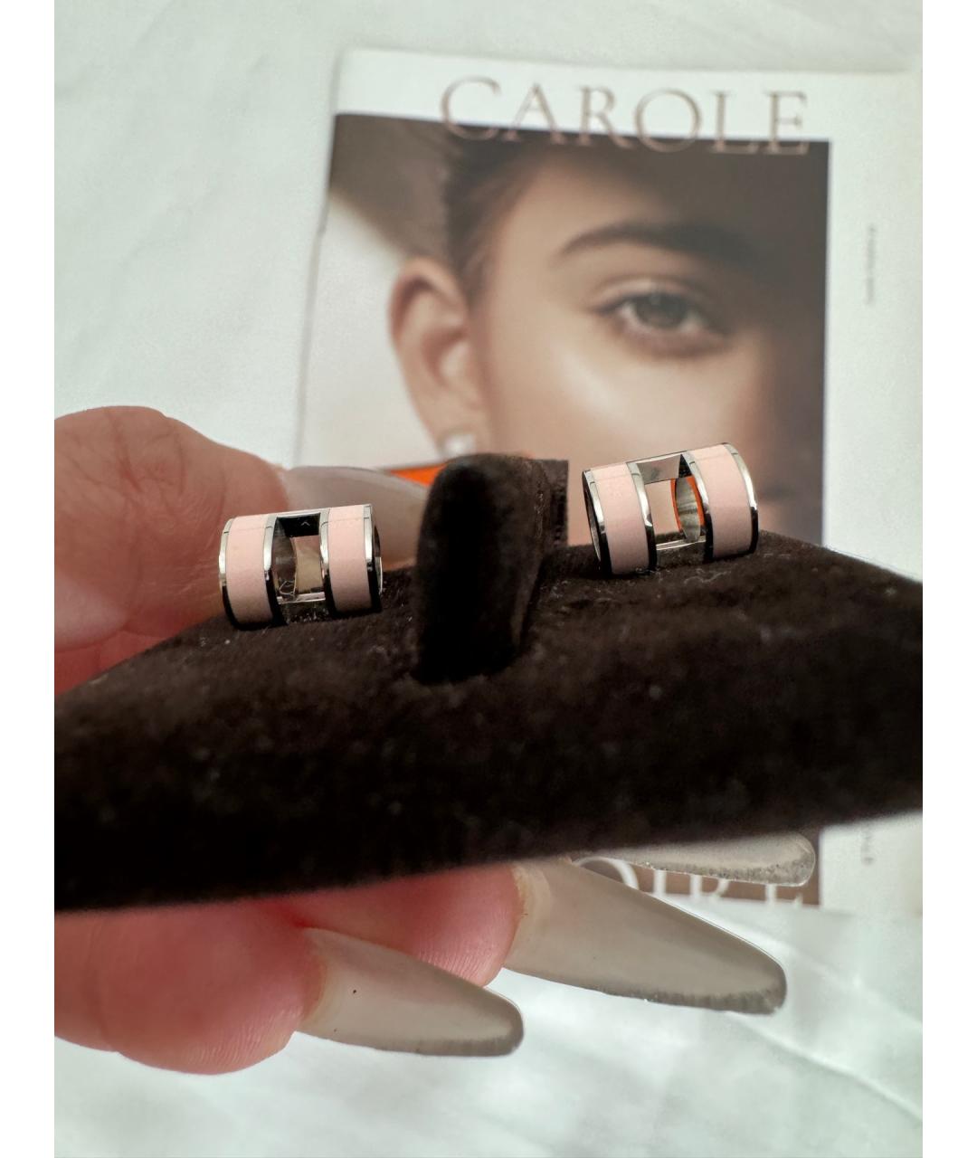 HERMES Розовые металлические серьги, фото 5