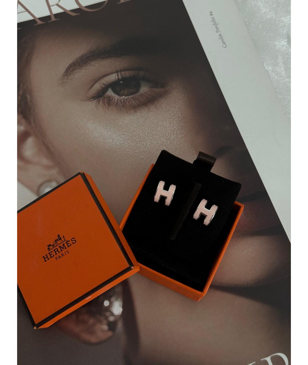 HERMES Розовые металлические серьги, фото 2