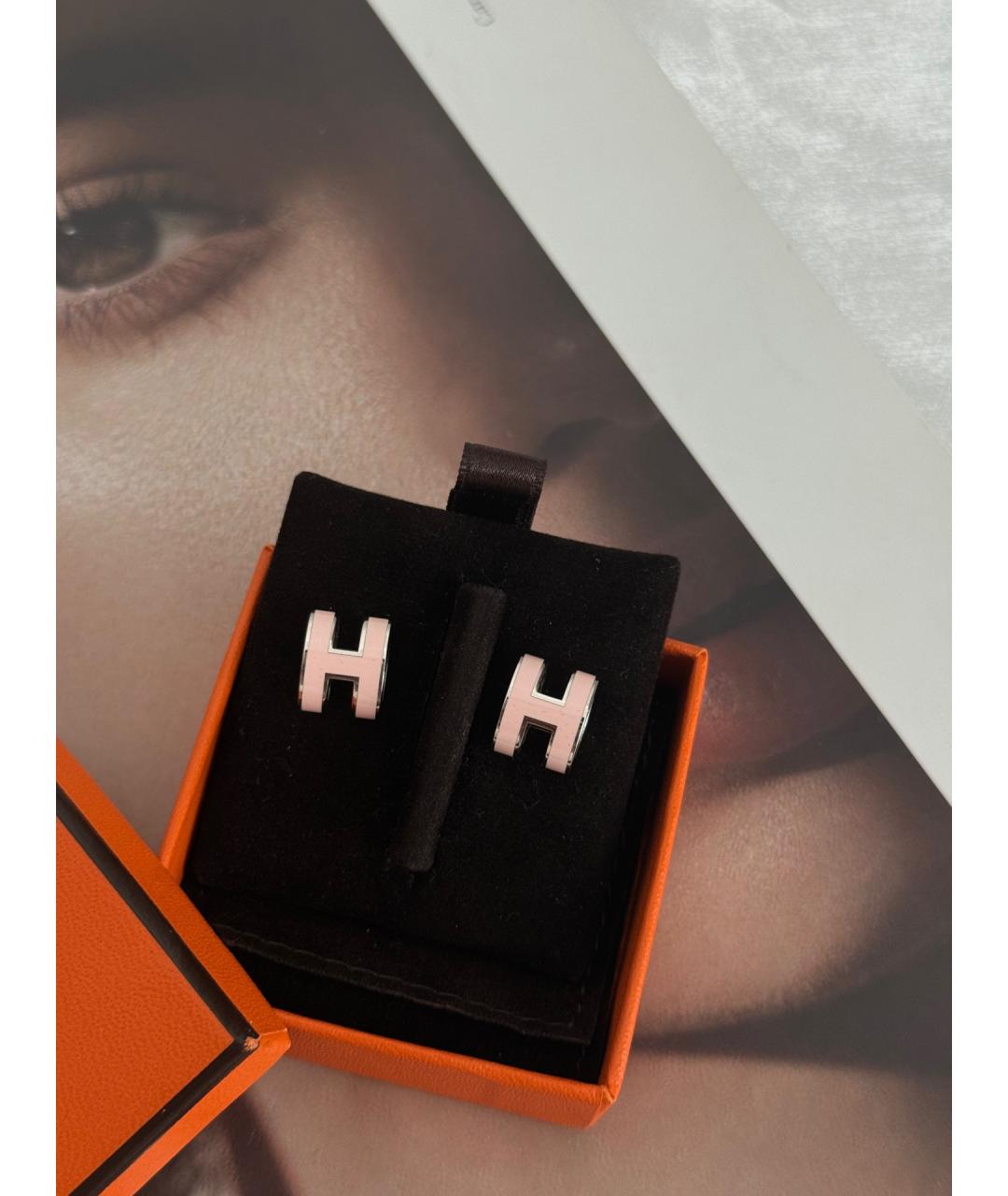 HERMES Розовые металлические серьги, фото 8