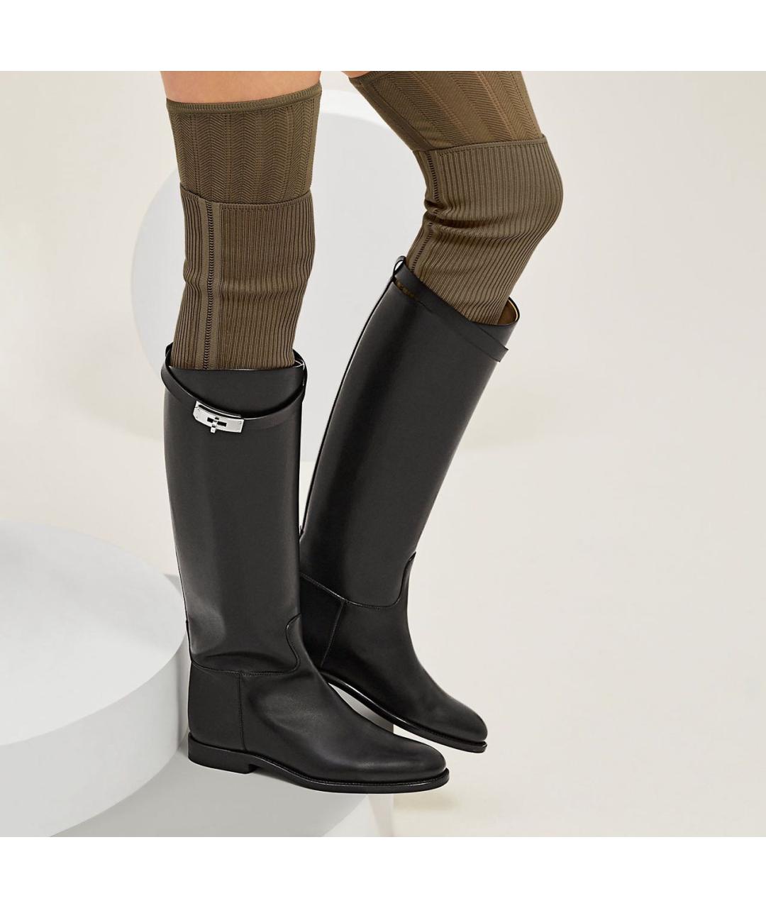 HERMES Черные кожаные сапоги, фото 5