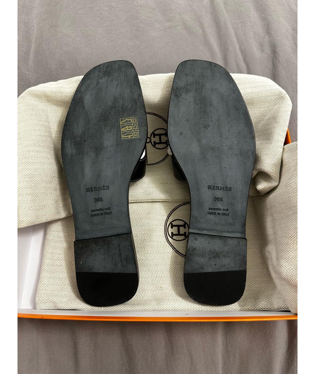 HERMES Черные кожаные шлепанцы, фото 4