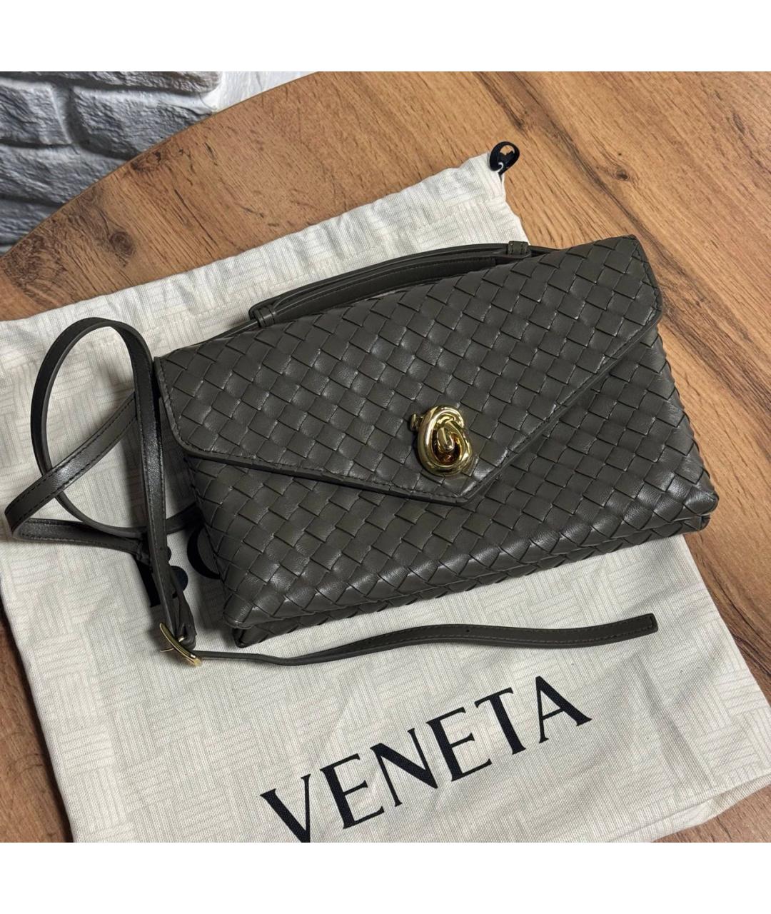 BOTTEGA VENETA Хаки кожаная сумка через плечо, фото 4