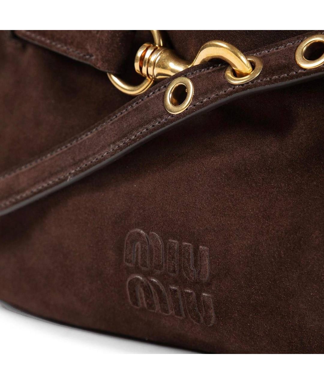 MIU MIU Коричневая замшевая сумка с короткими ручками, фото 5