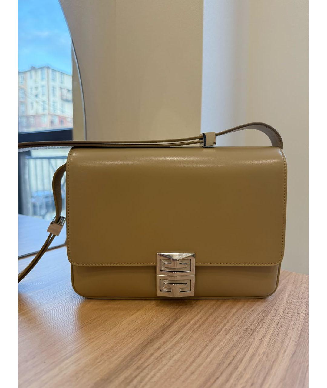 GIVENCHY Бежевая кожаная сумка с короткими ручками, фото 5