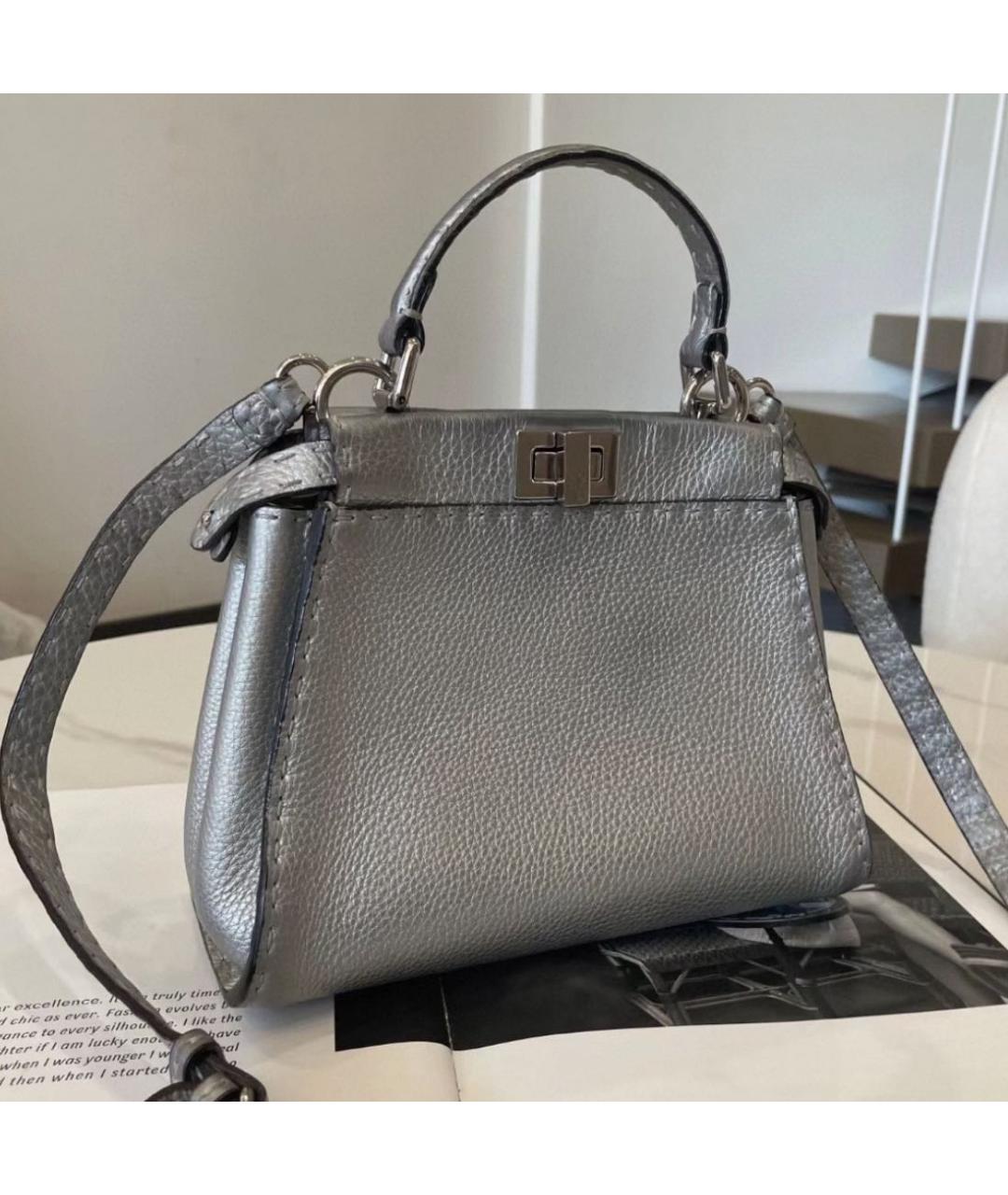 FENDI Серебряная кожаная сумка через плечо, фото 4