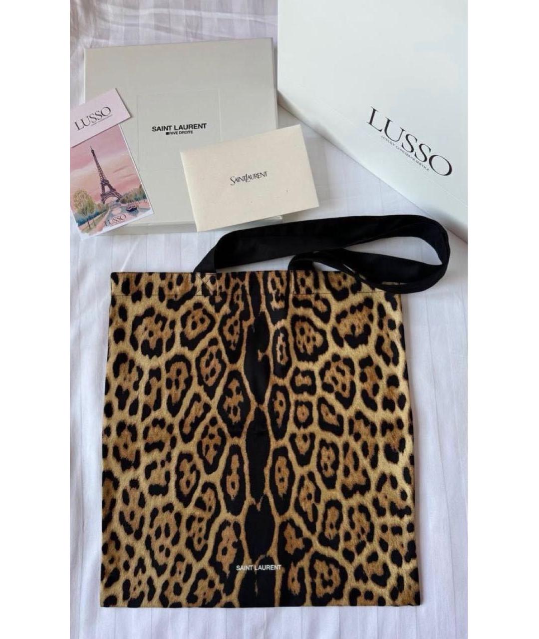 SAINT LAURENT Коричневая тканевая сумка с короткими ручками, фото 2