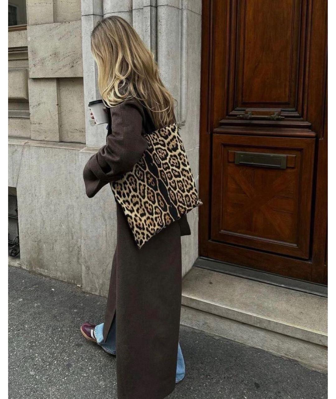 SAINT LAURENT Коричневая тканевая сумка с короткими ручками, фото 7