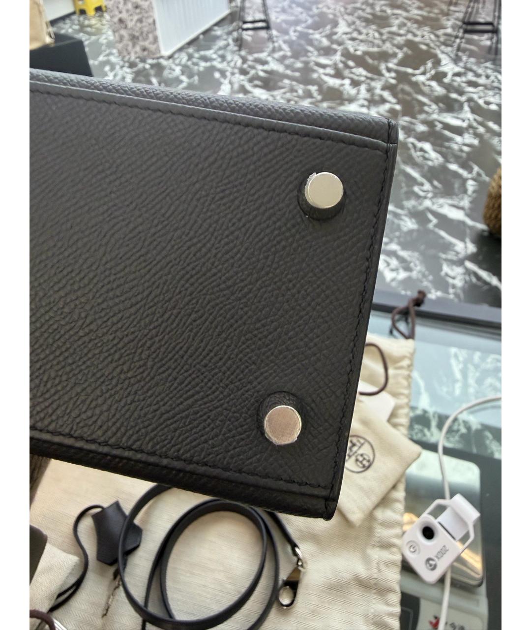 HERMES Черная кожаная сумка с короткими ручками, фото 8