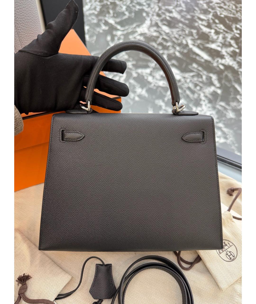 HERMES Черная кожаная сумка с короткими ручками, фото 3