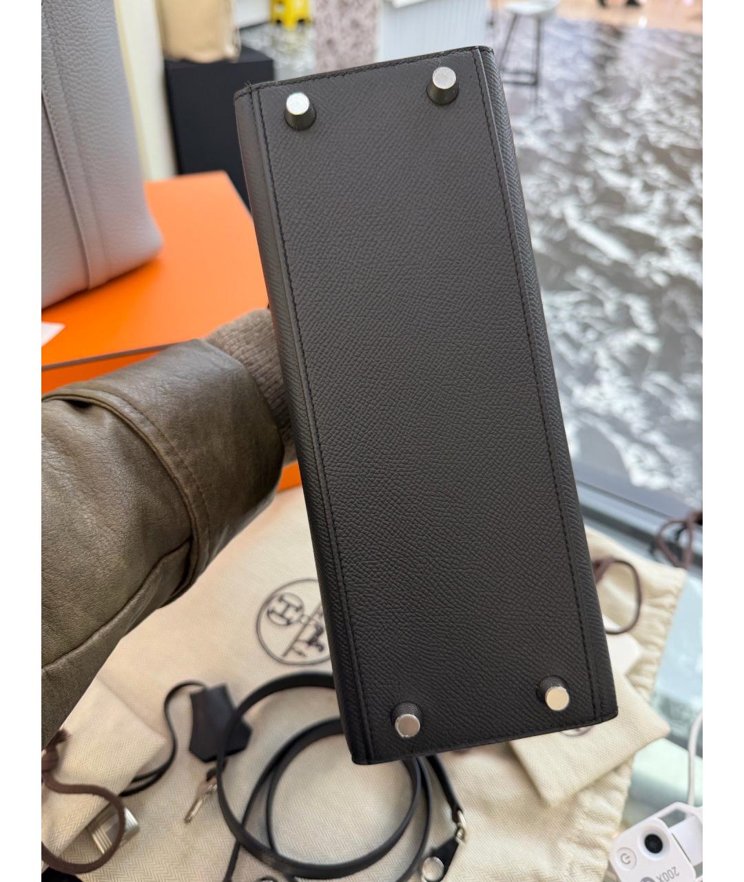 HERMES Черная кожаная сумка с короткими ручками, фото 6