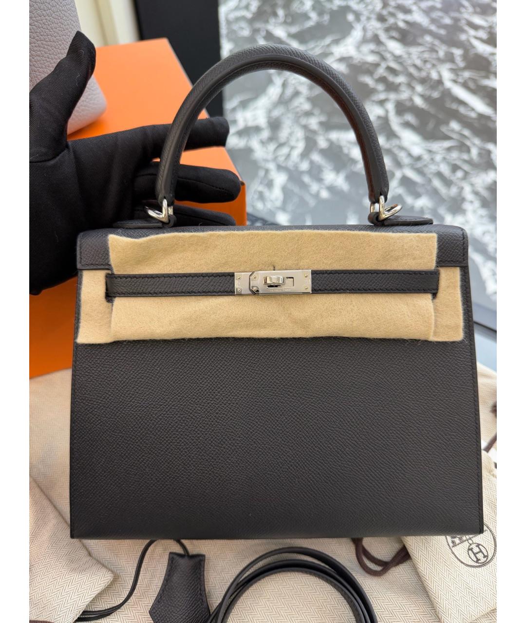 HERMES Черная кожаная сумка с короткими ручками, фото 10