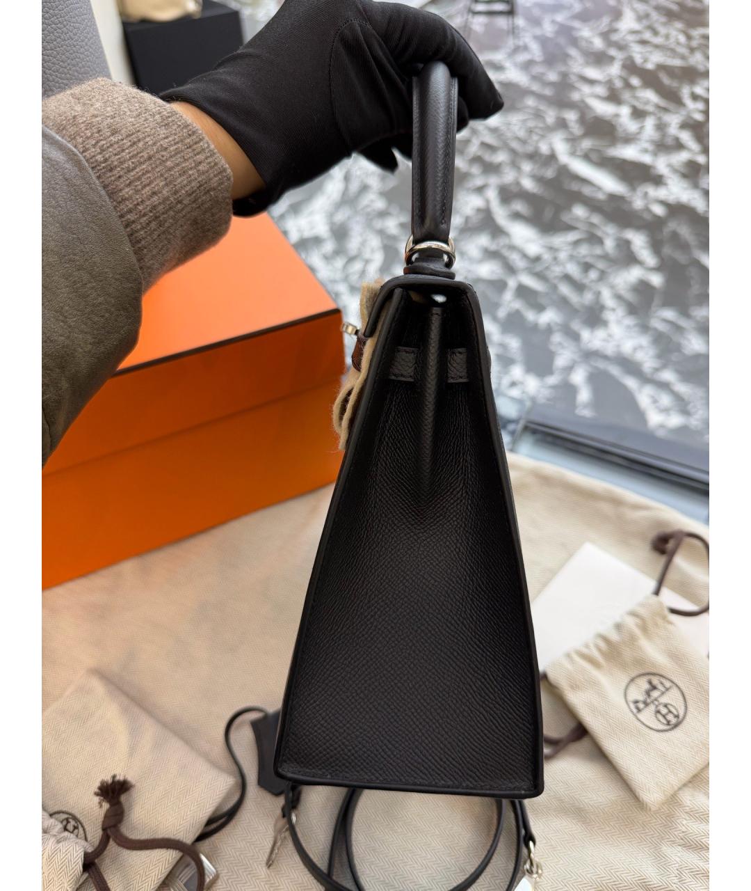 HERMES Черная кожаная сумка с короткими ручками, фото 5