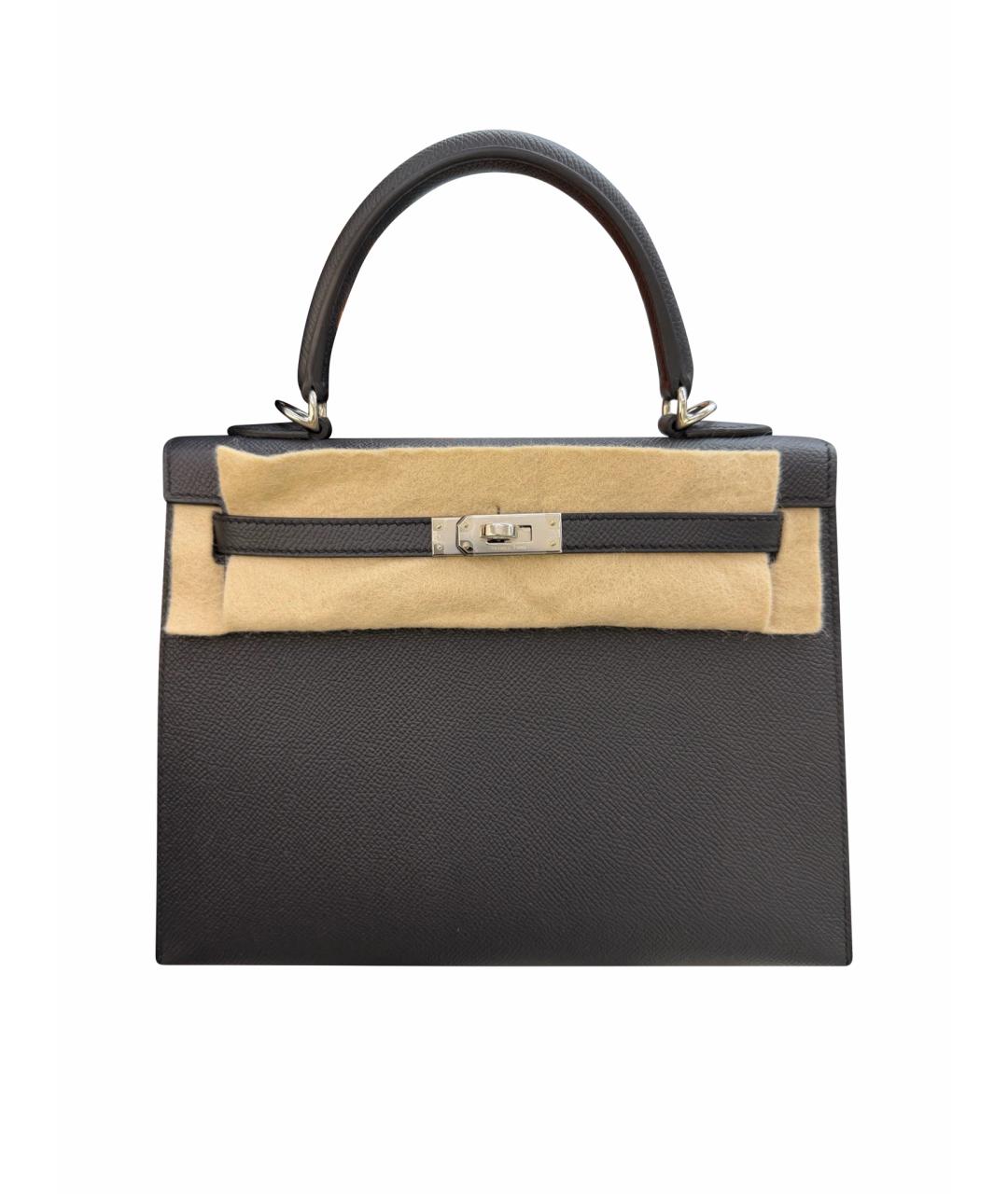 HERMES Черная кожаная сумка с короткими ручками, фото 1