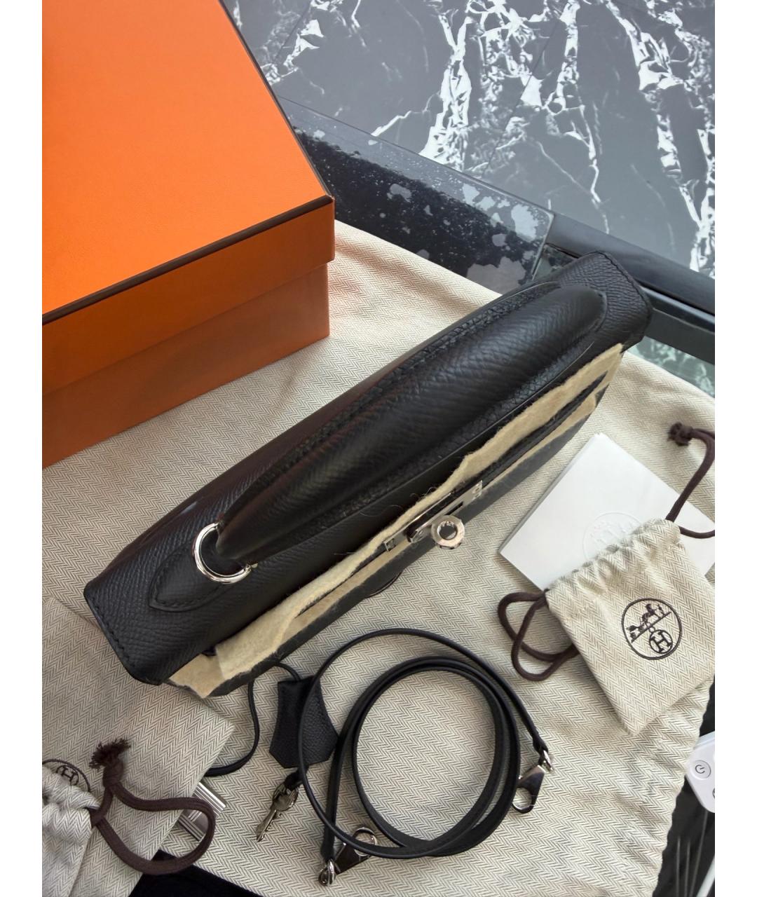 HERMES Черная кожаная сумка с короткими ручками, фото 9