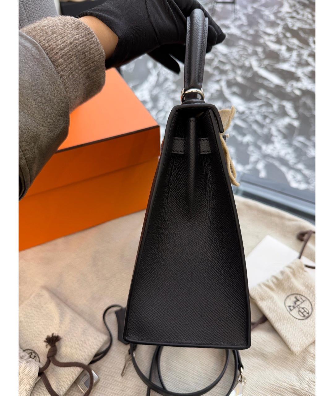 HERMES Черная кожаная сумка с короткими ручками, фото 4