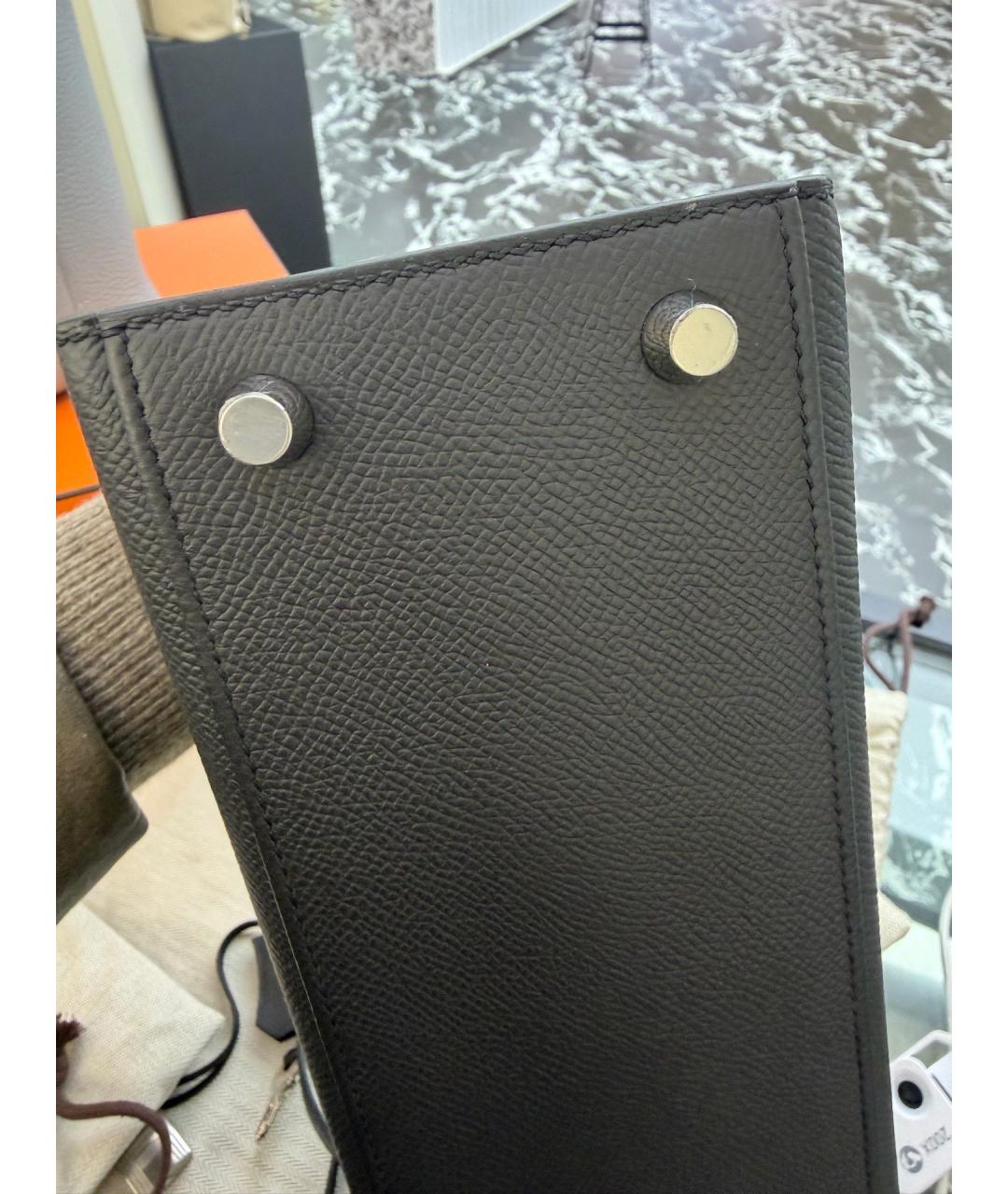 HERMES Черная кожаная сумка с короткими ручками, фото 7