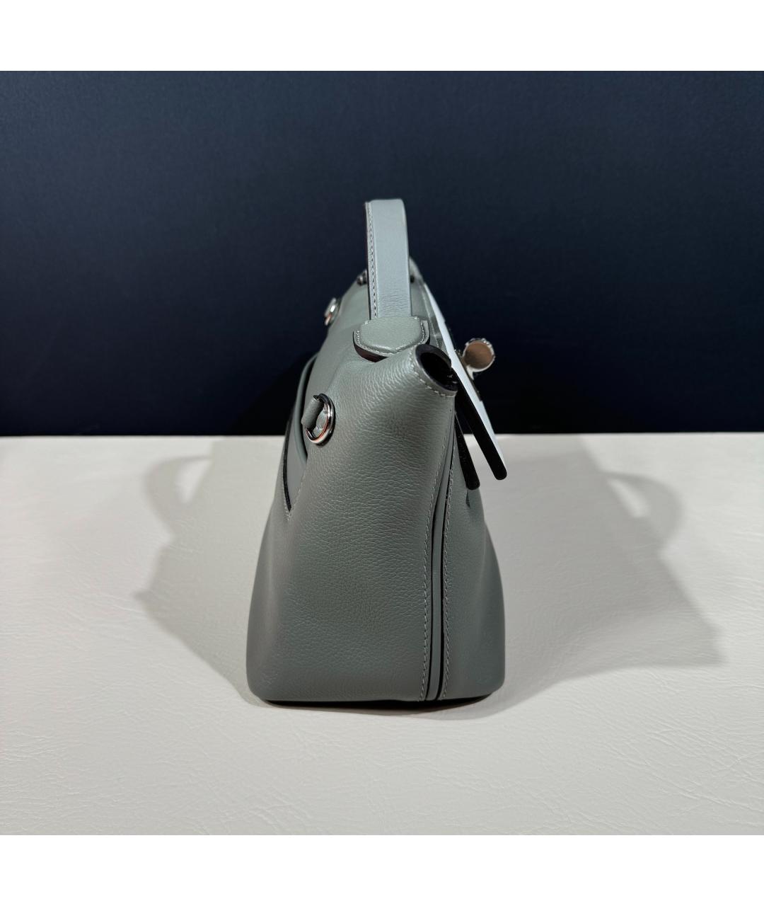 HERMES Серая кожаная сумка с короткими ручками, фото 3