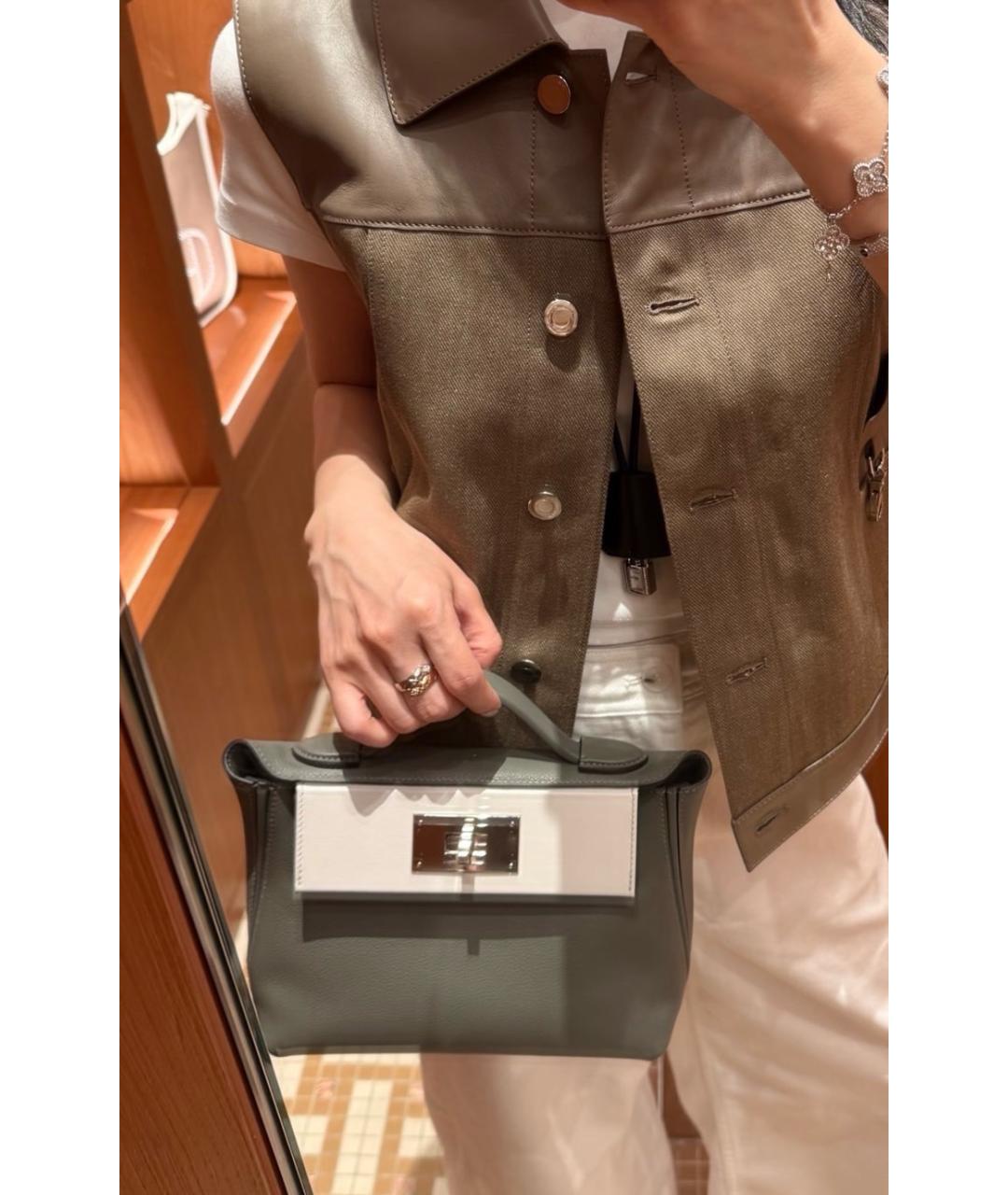 HERMES Серая кожаная сумка с короткими ручками, фото 7