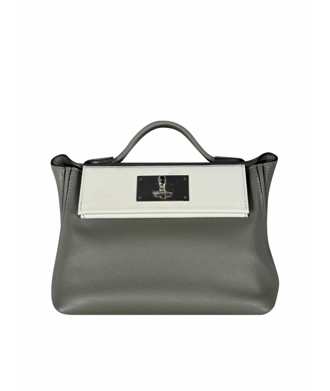 HERMES Серая кожаная сумка с короткими ручками, фото 1