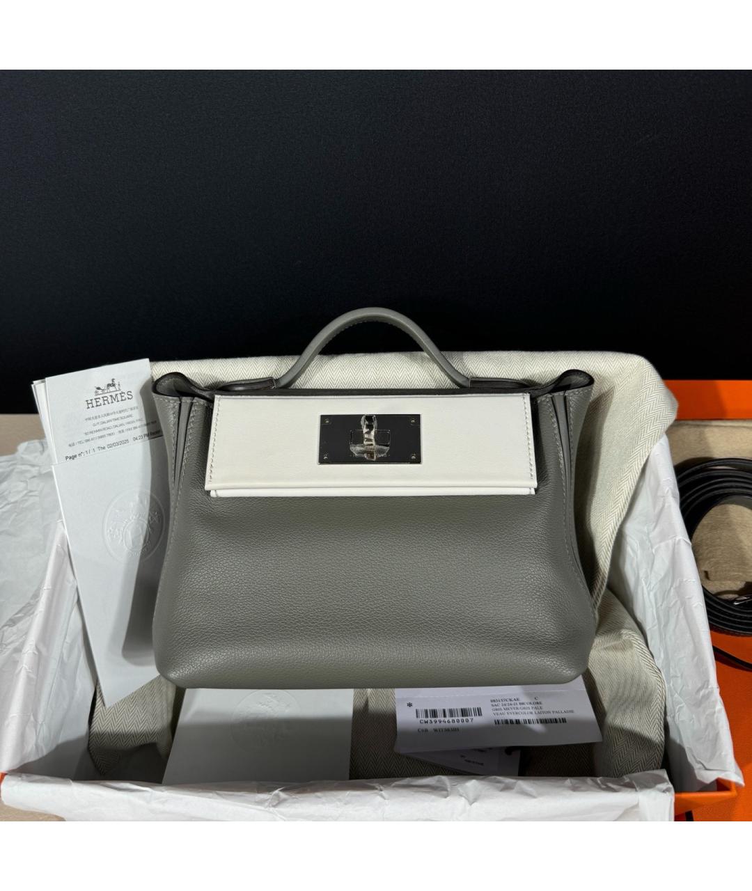 HERMES Серая кожаная сумка с короткими ручками, фото 8
