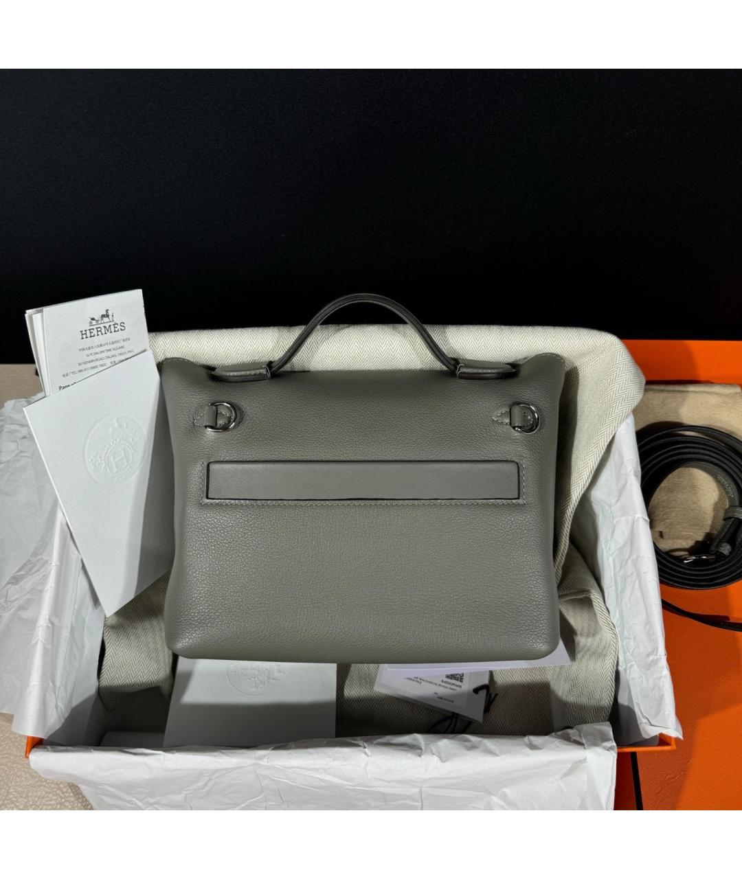 HERMES Серая кожаная сумка с короткими ручками, фото 2