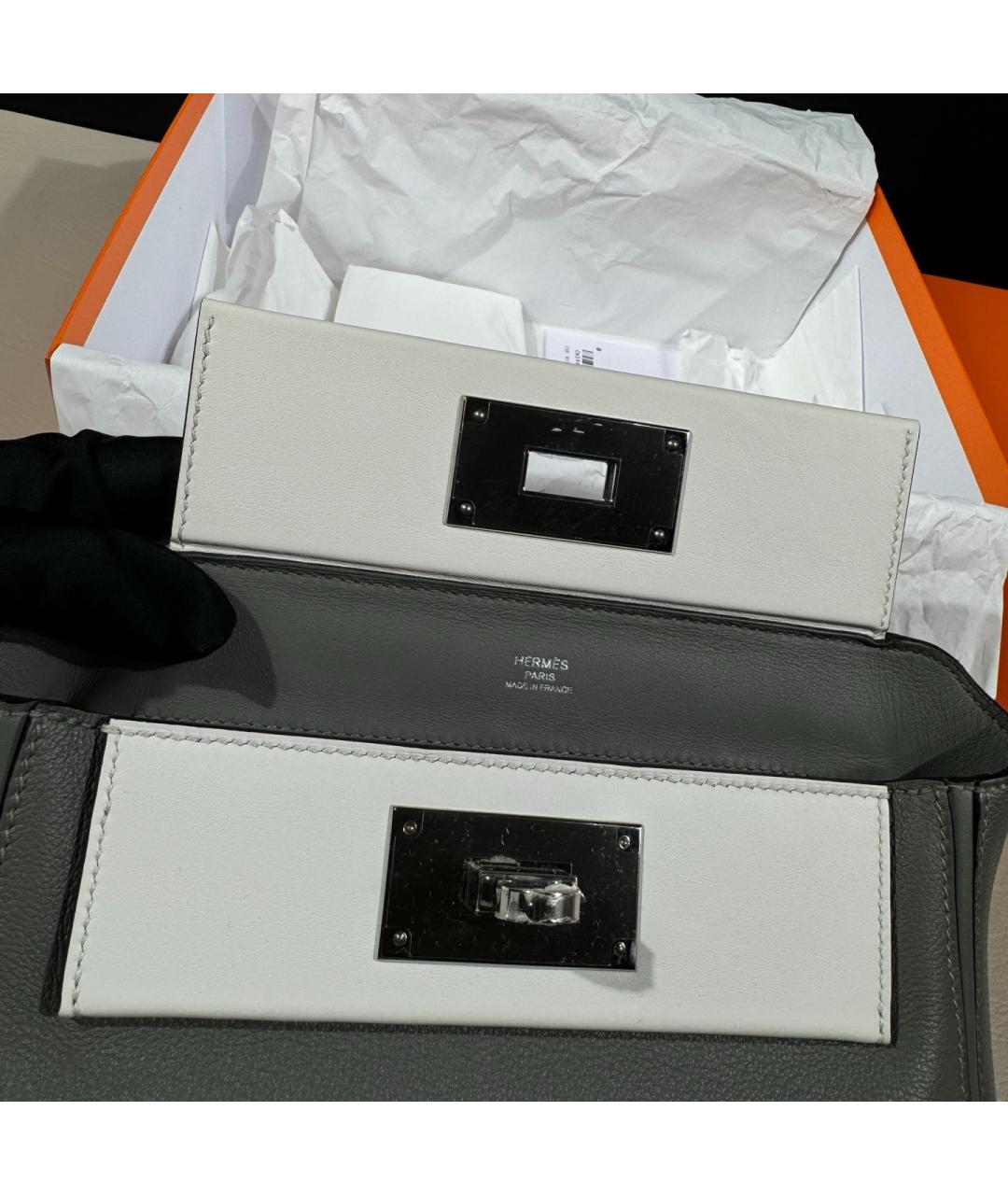 HERMES Серая кожаная сумка с короткими ручками, фото 6