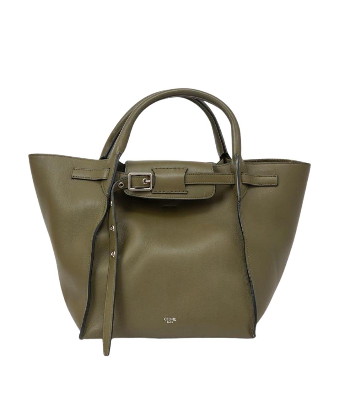 CELINE Хаки кожаная сумка с короткими ручками, фото 1