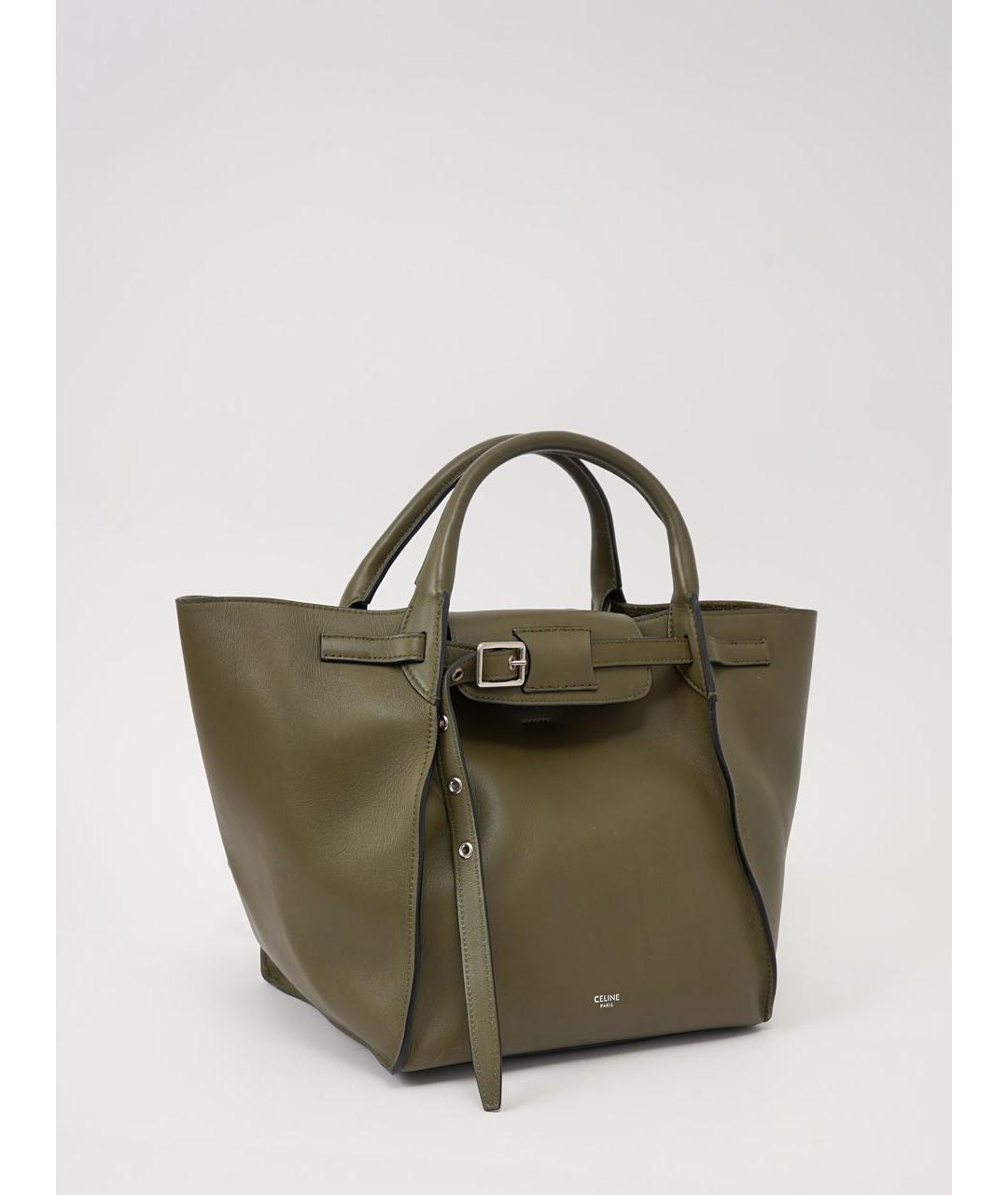 CELINE Хаки кожаная сумка с короткими ручками, фото 2