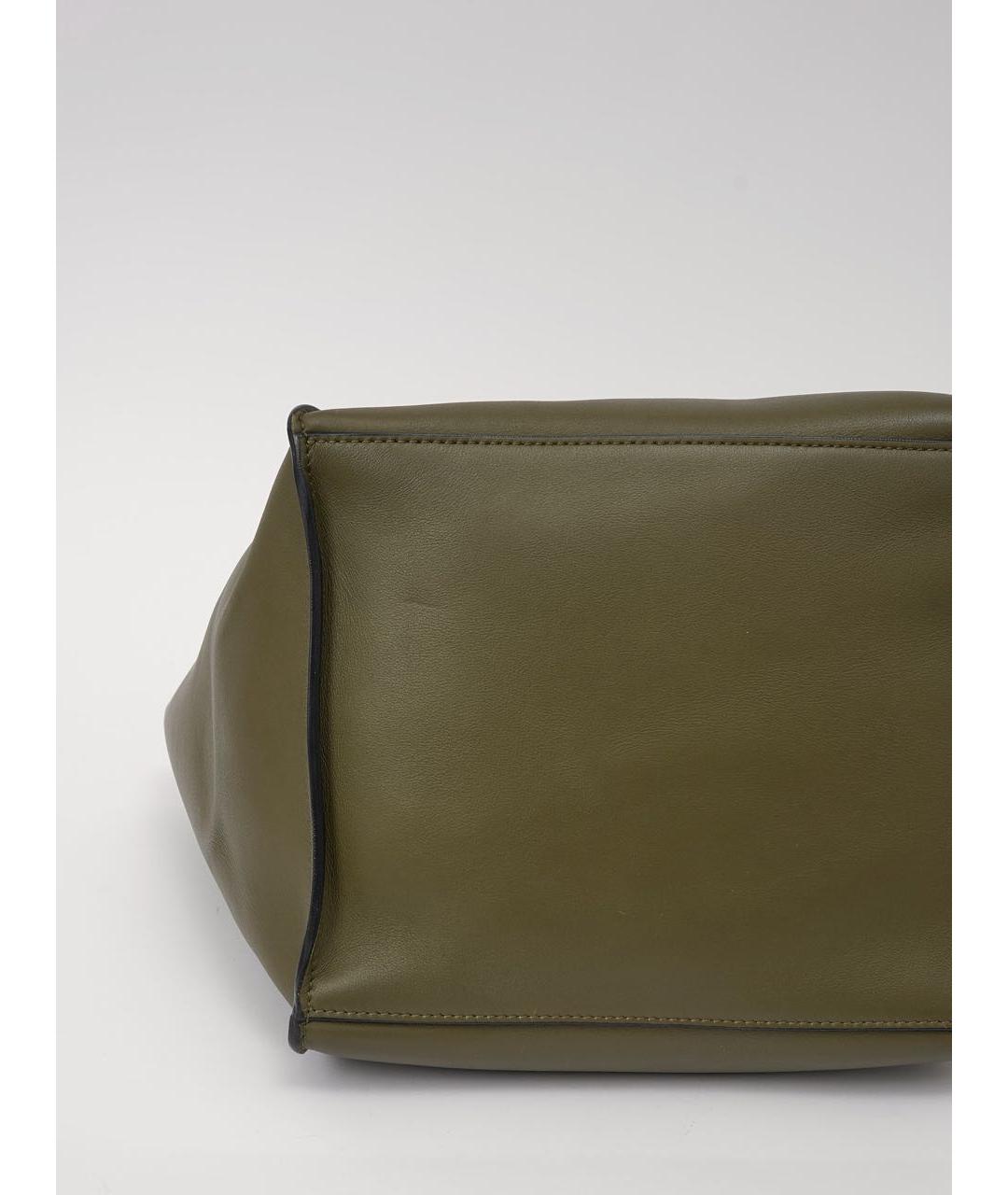 CELINE Хаки кожаная сумка с короткими ручками, фото 7