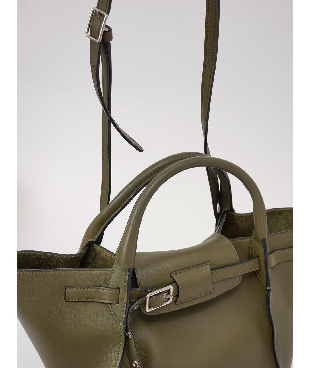 CELINE Хаки кожаная сумка с короткими ручками, фото 4