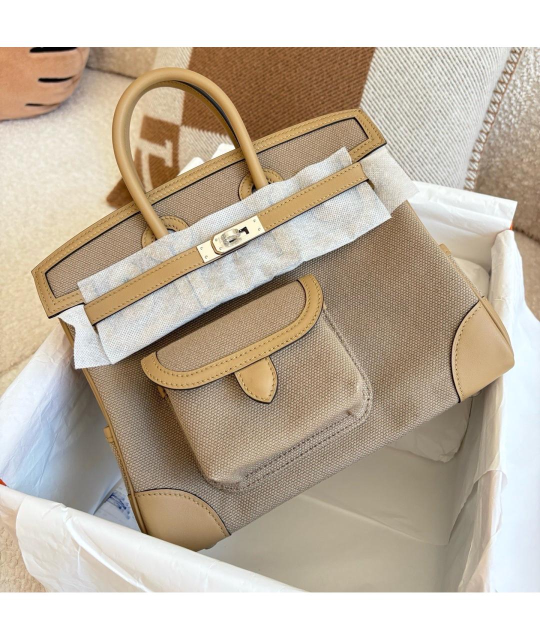 HERMES Бежевая деним сумка с короткими ручками, фото 2