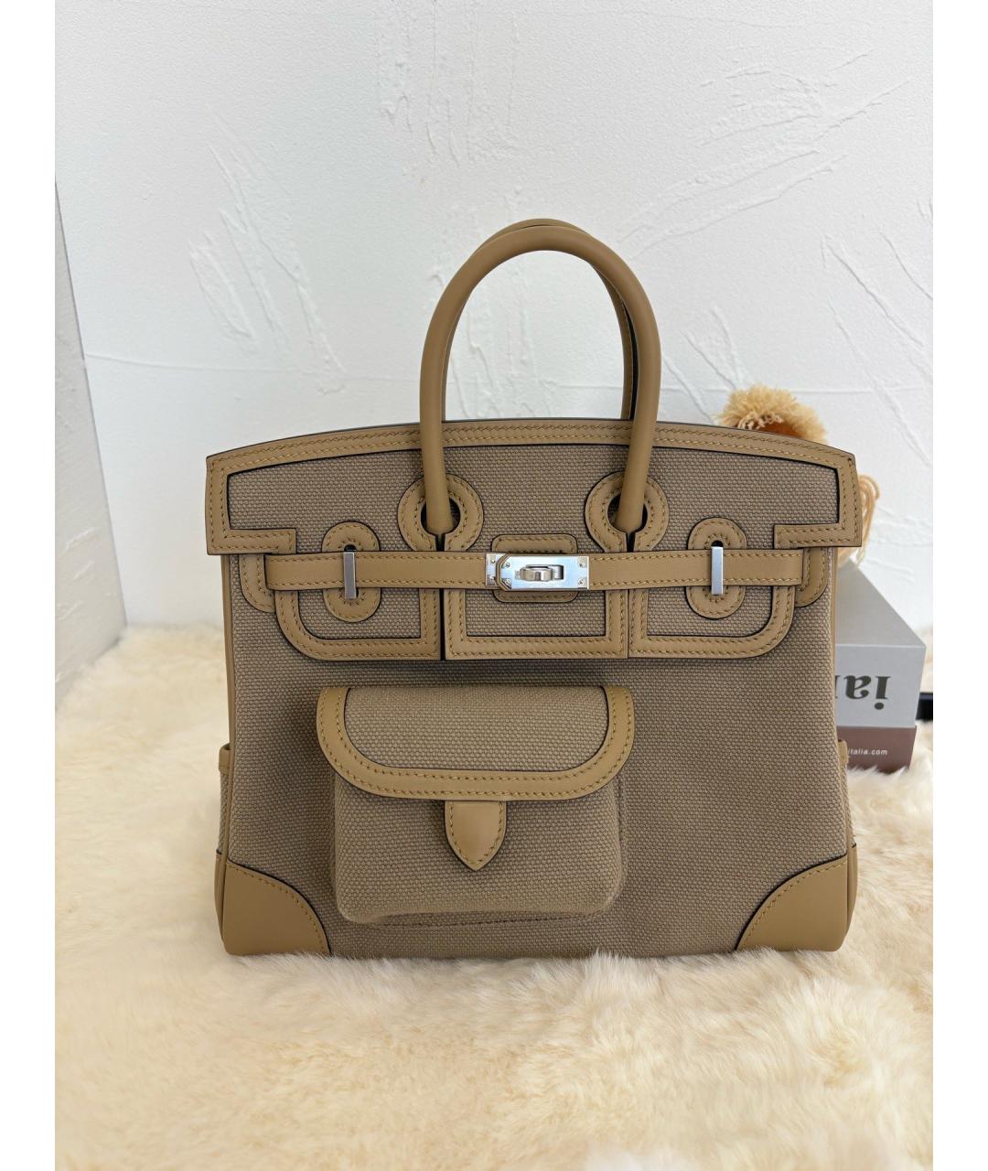 HERMES Бежевая деним сумка с короткими ручками, фото 3