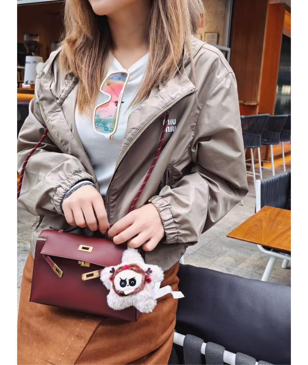 HERMES Бордовая кожаная сумка с короткими ручками, фото 6