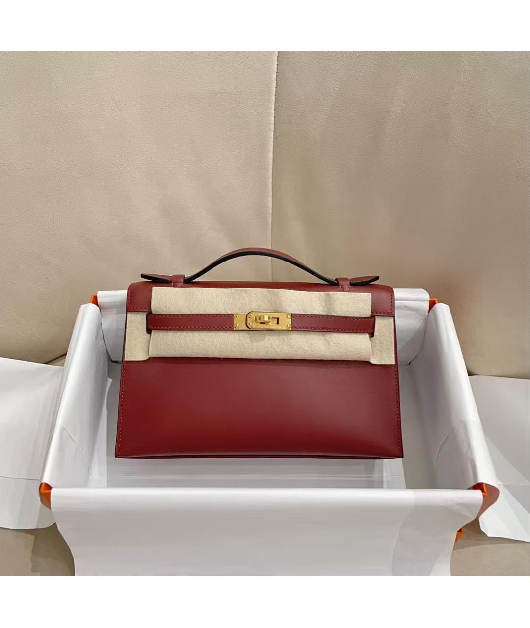 HERMES Бордовая кожаная сумка с короткими ручками, фото 7