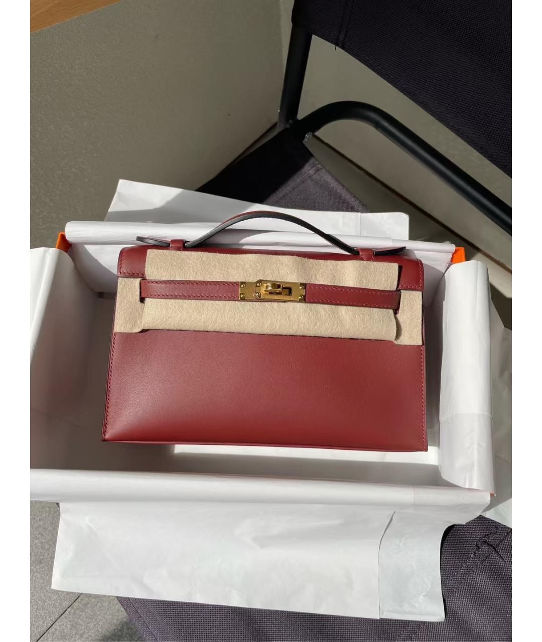 HERMES Бордовая кожаная сумка с короткими ручками, фото 3