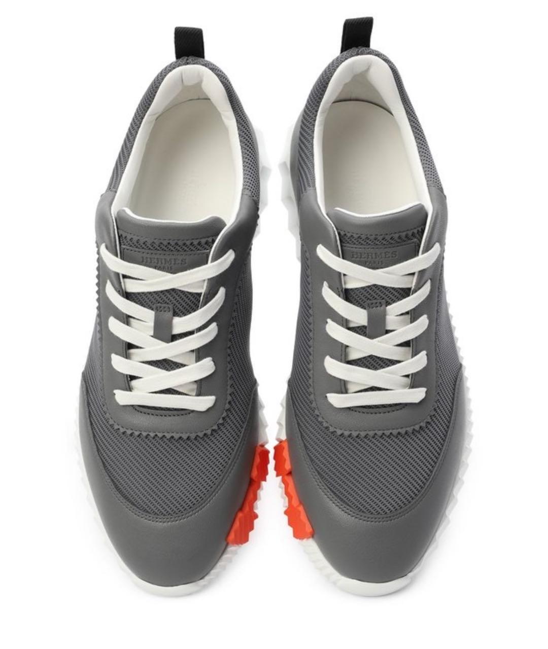 HERMES Серые кожаные низкие кроссовки / кеды, фото 2