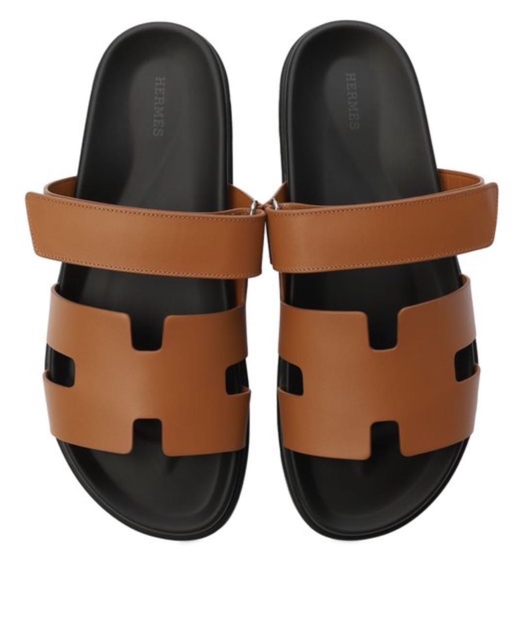 HERMES Коричневые кожаные шлепанцы, фото 2