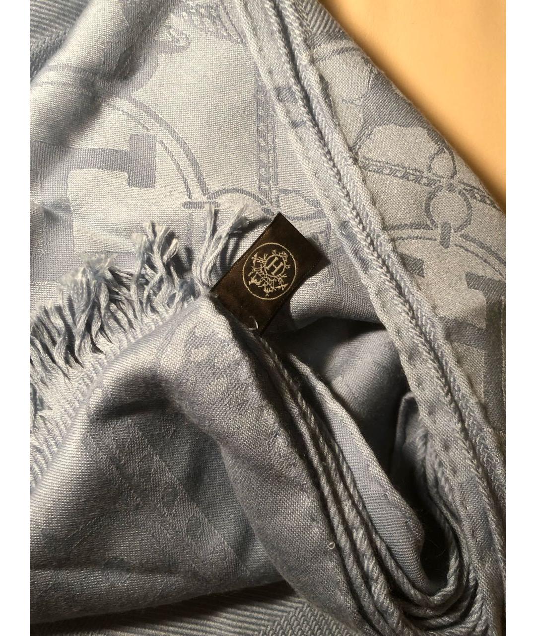 HERMES Голубой кашемировый шарф, фото 2