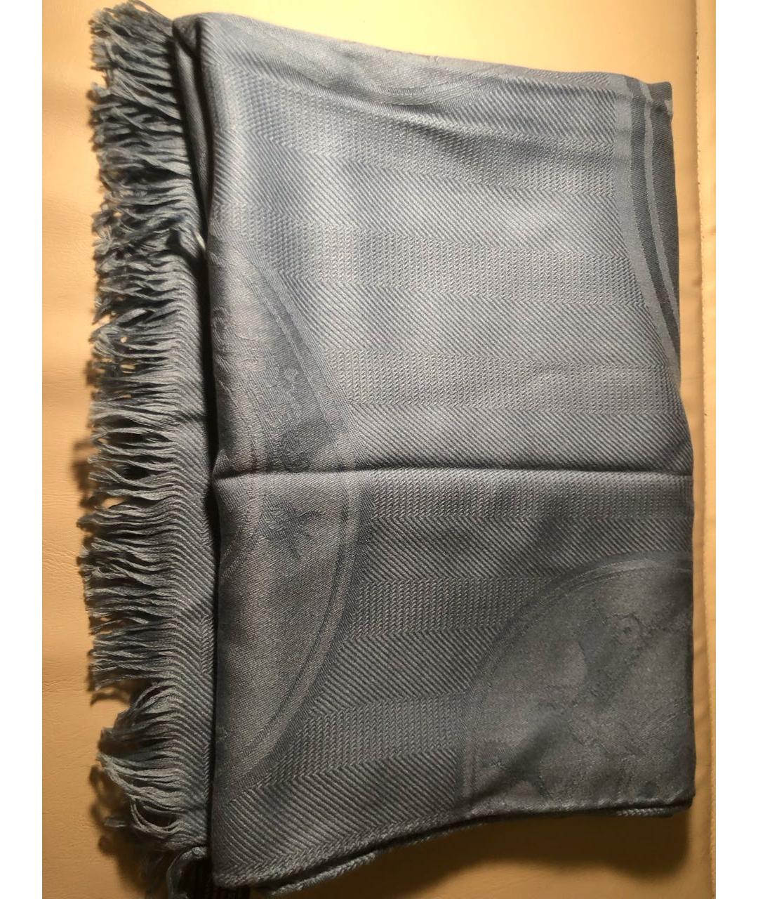 HERMES Голубой кашемировый шарф, фото 4