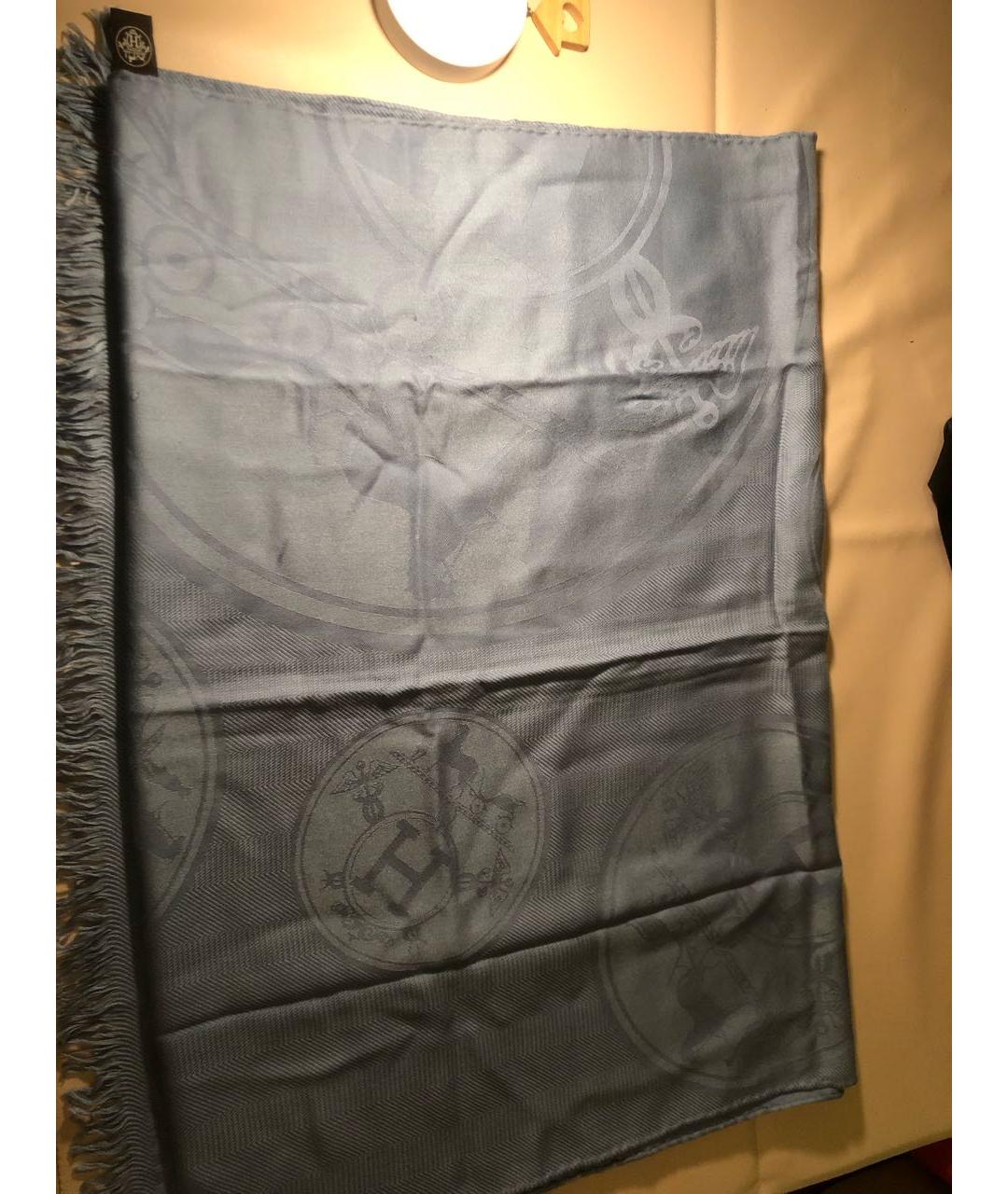 HERMES Голубой кашемировый шарф, фото 3